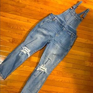 Old Navy Medium Wash Distressed Overalls Size 14